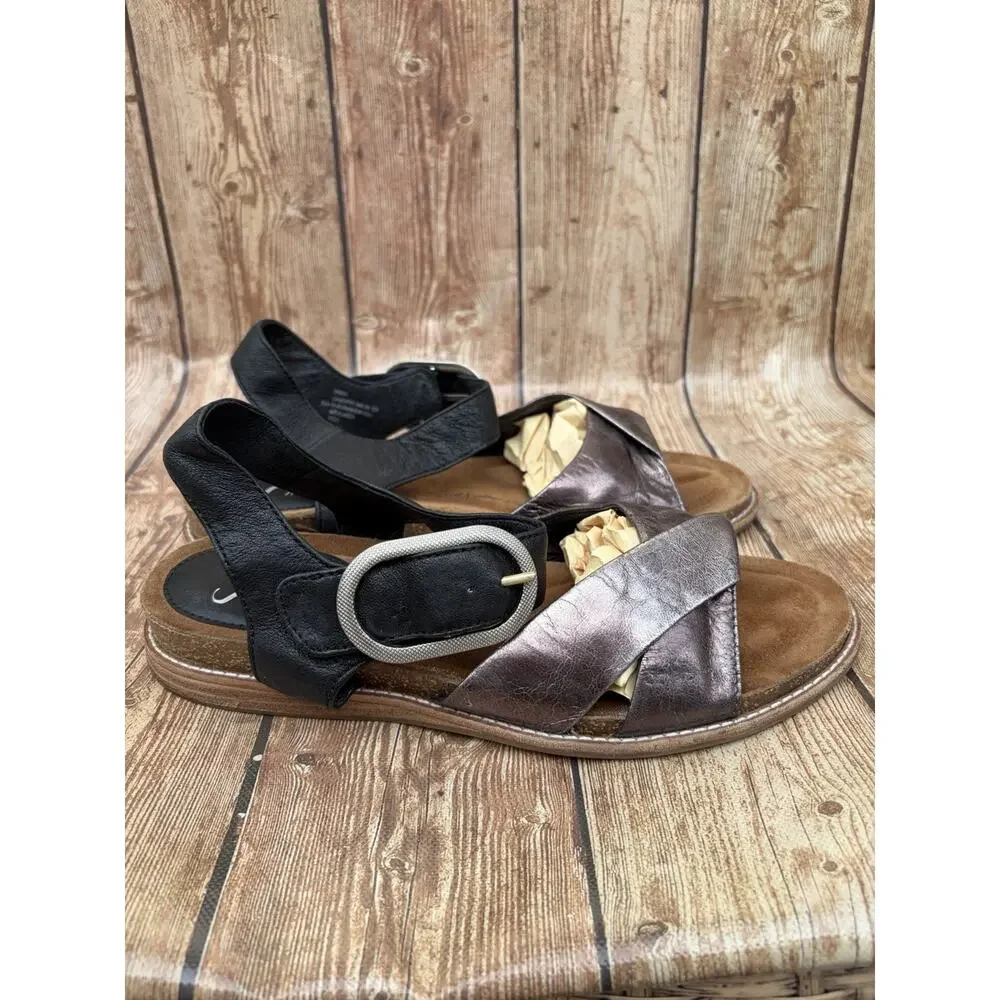 Sofft Womens Strappy Sandals Black Bronze Leather Hook & Loop Ankle Strap 8.5 - Picture 2 of 11